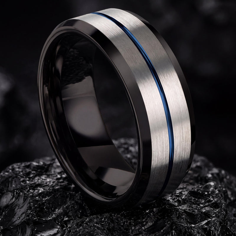 Mens Wedding Band Tungsten,Womens Wedding Bands,Mens Wedding Band Engraved,Initial Ring Silver,Black Mens Wedding Band,Dusty Blue Wedding,10
