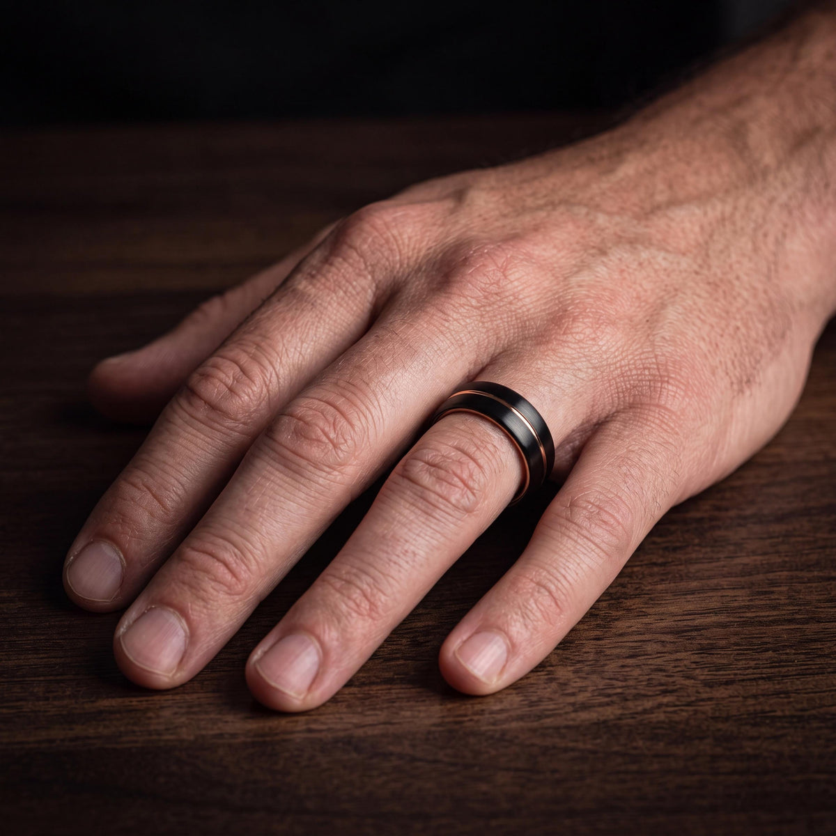 Mens Wedding Band, Black Rose Gold Tungsten Ring, 8mm Dome Edge, Jewelry, Custom, Personalized, Minimalist, Handmade, Gift for Him
