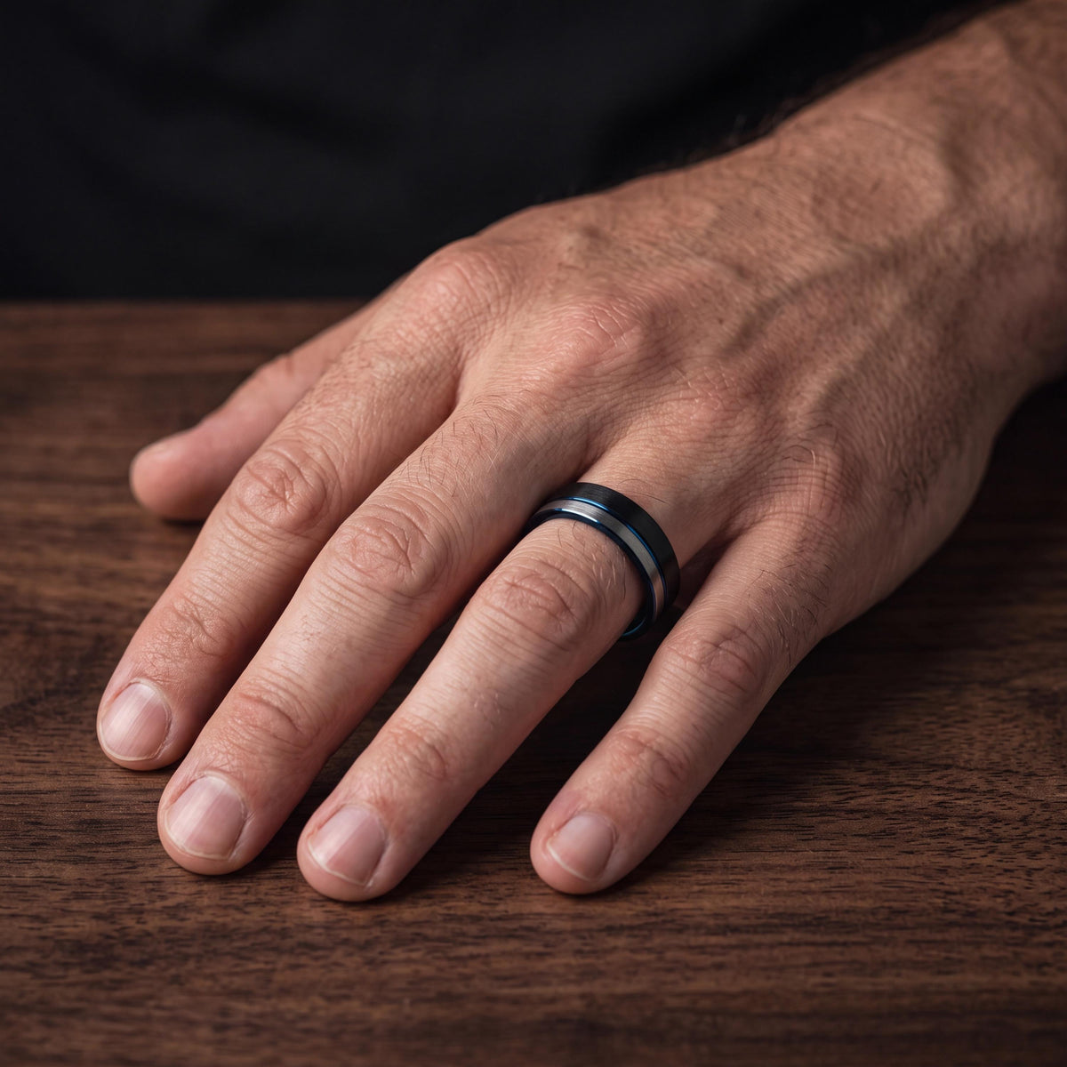 Mens Wedding Band,Mens Tungsten Wedding Band,Mens Wedding Band Unique,Wide Wedding Bands Women,Silver Stacking Rings,Black Ring,Royal Blue,8