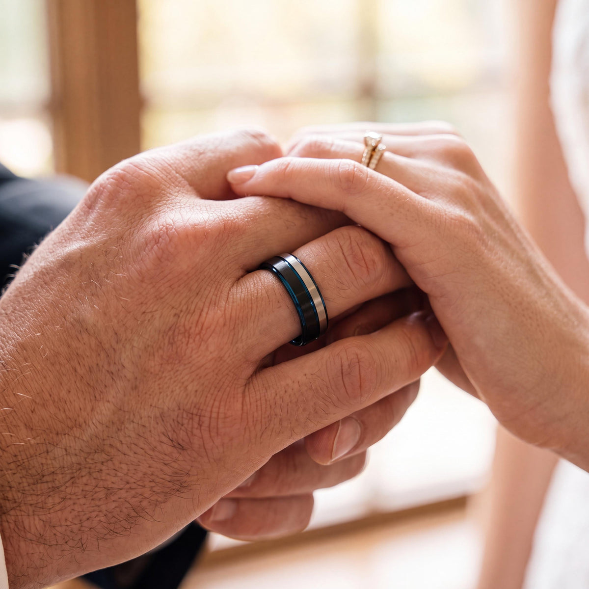 Mens Wedding Band,Mens Tungsten Wedding Band,Mens Wedding Band Unique,Wide Wedding Bands Women,Silver Stacking Rings,Black Ring,Royal Blue,8