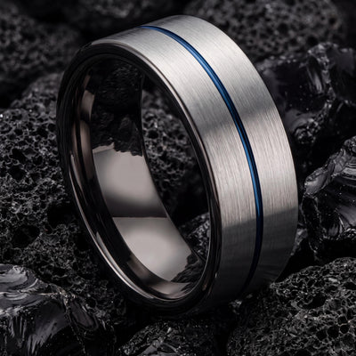 Mens Tungsten Wedding Band,Womens Wedding Bands,Wedding Rings Sets His and Hers,Gunmetal Men Wedding Band,Silver Couples Rings,Royal Blue,10