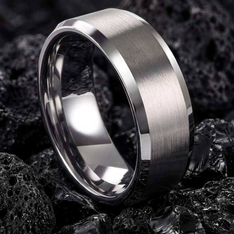 Mens Wedding Band Silver | Gray Tungsten Ring Men | Anniversary Gift For Girlfriend | Couple Ring Set | Engagement Gift | Thank You Gift