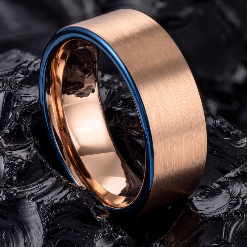 Tungsten Wedding Band,Mens Tungsten Wedding Band,Unique Wedding Bands,Mens 8Mm Two Tone Wedding Band,Rose Gold Engagement Ring,Royal Blue,10