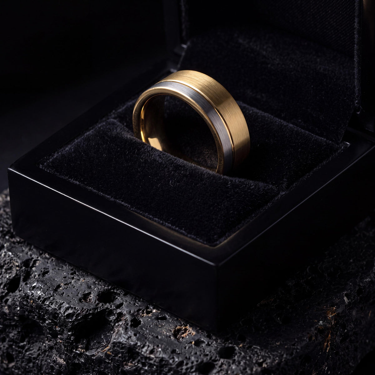 Tungsten Wedding Band, 18k Gold & Silver Plated, Comfort Fit