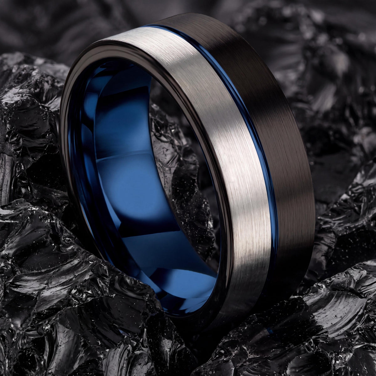 Wedding Bands,Tungsten Wedding Band,Wedding Band Set His and Hers,His and Hers Wedding Rings,Thick Silver Ring,Mens Black Rings,Blue Rings,8