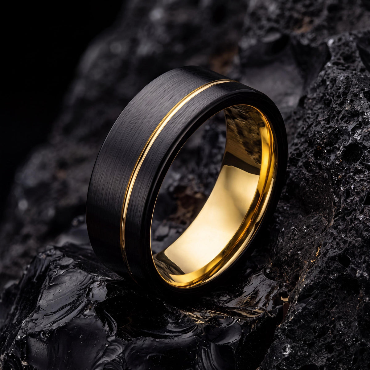 Wedding Bands,Mens Wedding Band Tungsten,Couples Wedding Bands,Wedding Band Tungsten Carbide,Chunky Abstract Gold Rings,Black Wedding Band,8