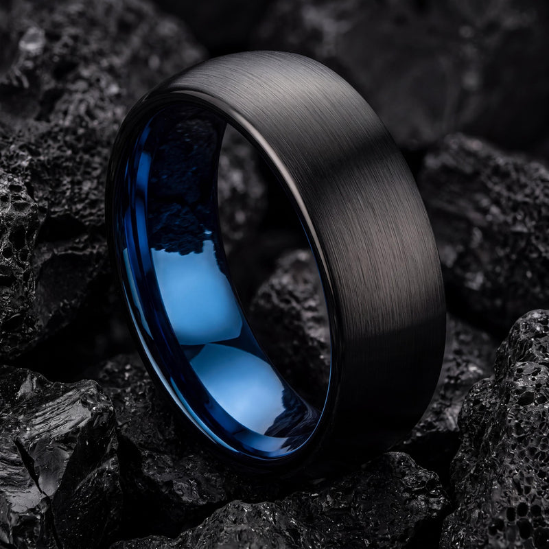 Wedding Ring,Mens Tungsten Wedding Band,Matching Wedding Bands His and Hers,Matching Wedding Rings,Mens Black Wedding Band,Blue Band Ring,10
