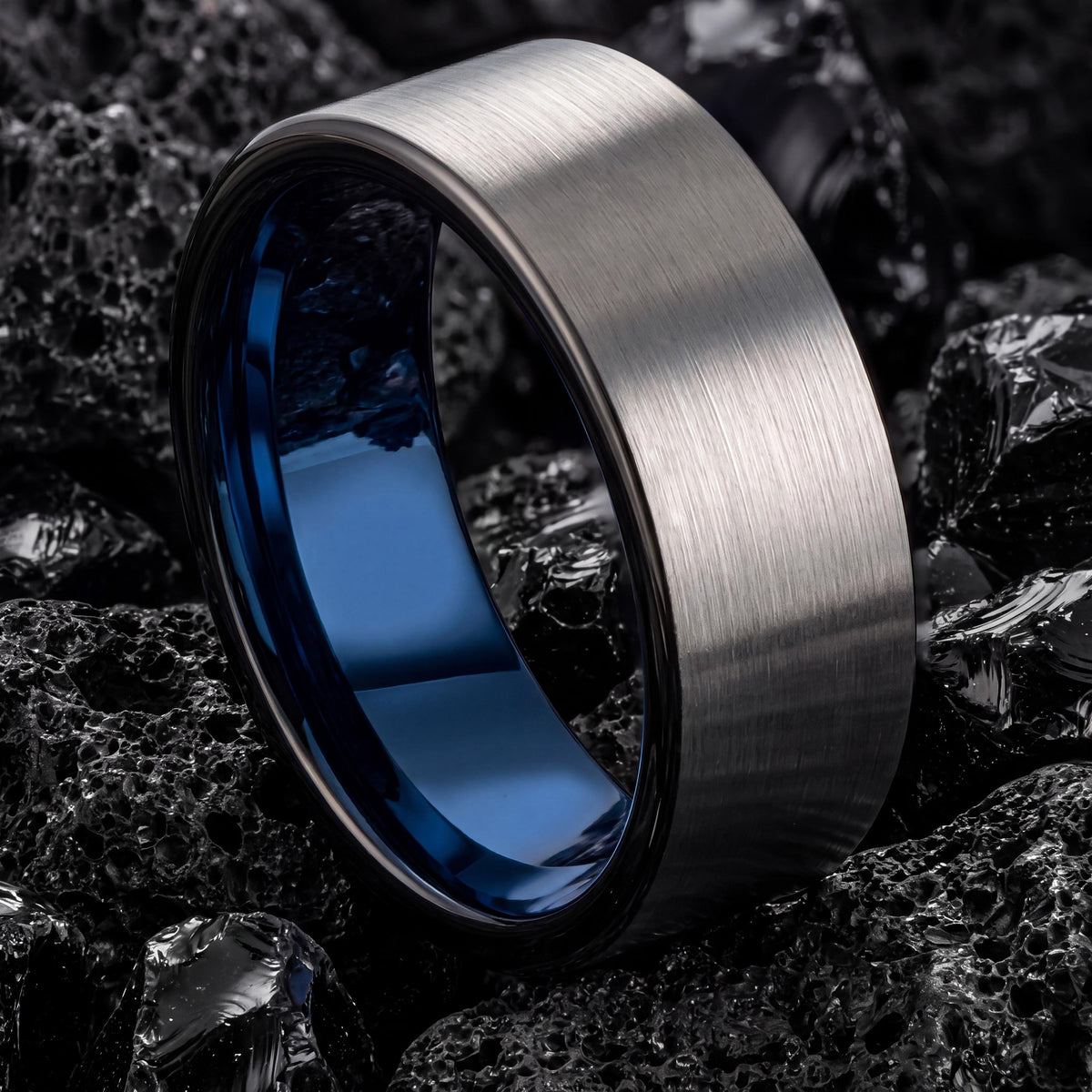 Mens Wedding Band Tungsten,Unique Mens Wedding Band,70Th Wedding Anniversary,Silver Statement Ring,Men Wedding Ring Black,Blue Wedding Bands