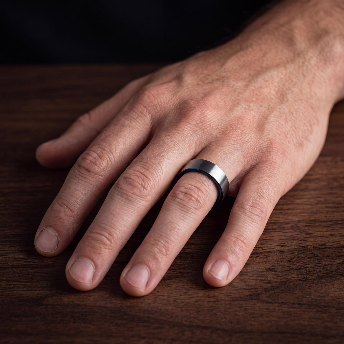 Mens Wedding Band Tungsten,Unique Mens Wedding Band,70Th Wedding Anniversary,Silver Statement Ring,Men Wedding Ring Black,Blue Wedding Bands
