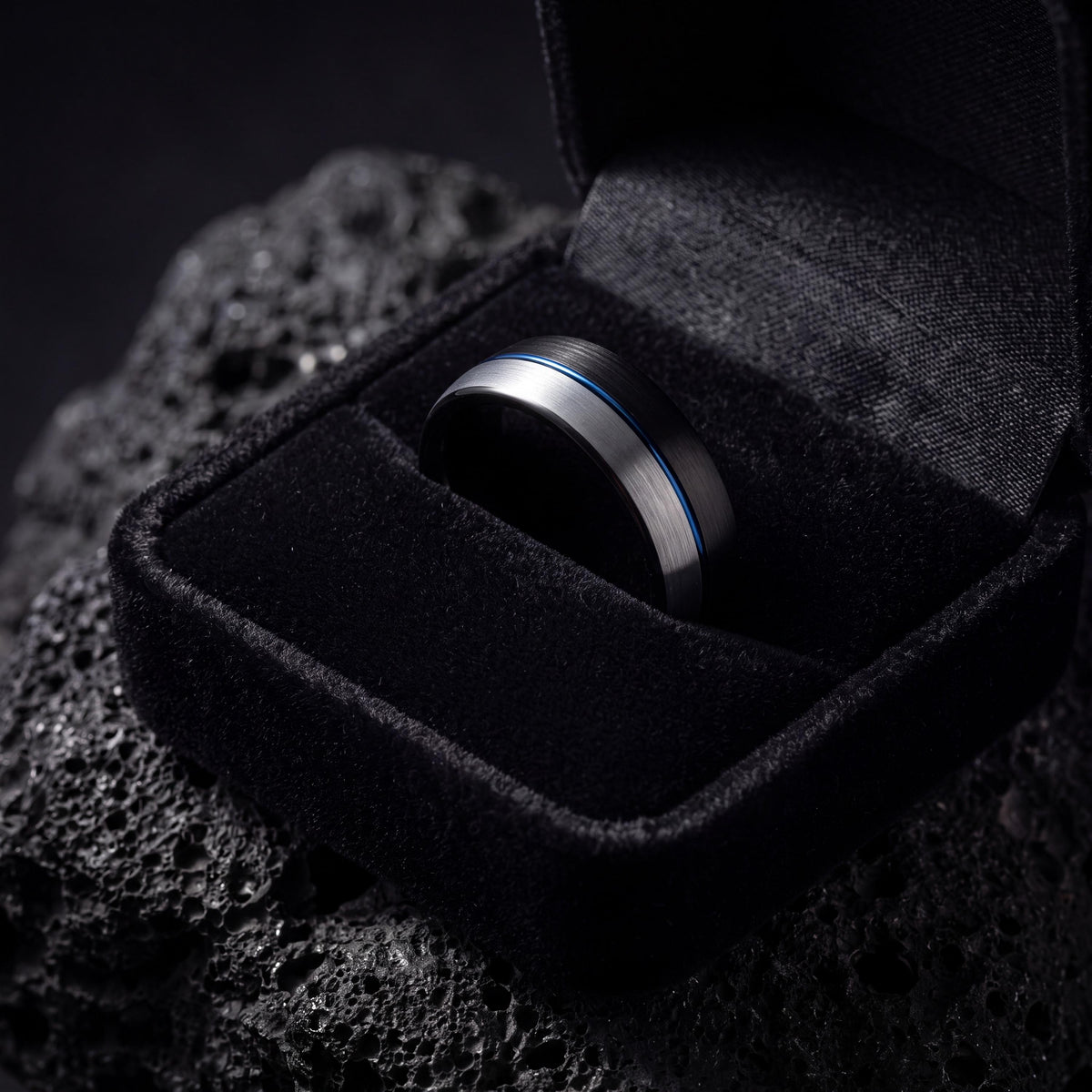 Mens Tungsten Wedding Band,Matching Wedding Bands His And Hers,Two Tone Wedding Band Set,Smooth Silver Ring,Black Rings,Dusty Blue Wedding,1