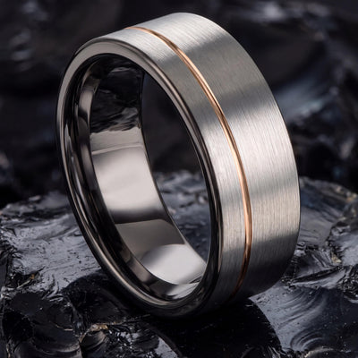 Mens Wedding Band,Tungsten Wedding Band,Couples Wedding Bands,Contour Wedding Band,Gunmetal,Womens Silver Rings,Rose Gold Cursive Letters,10