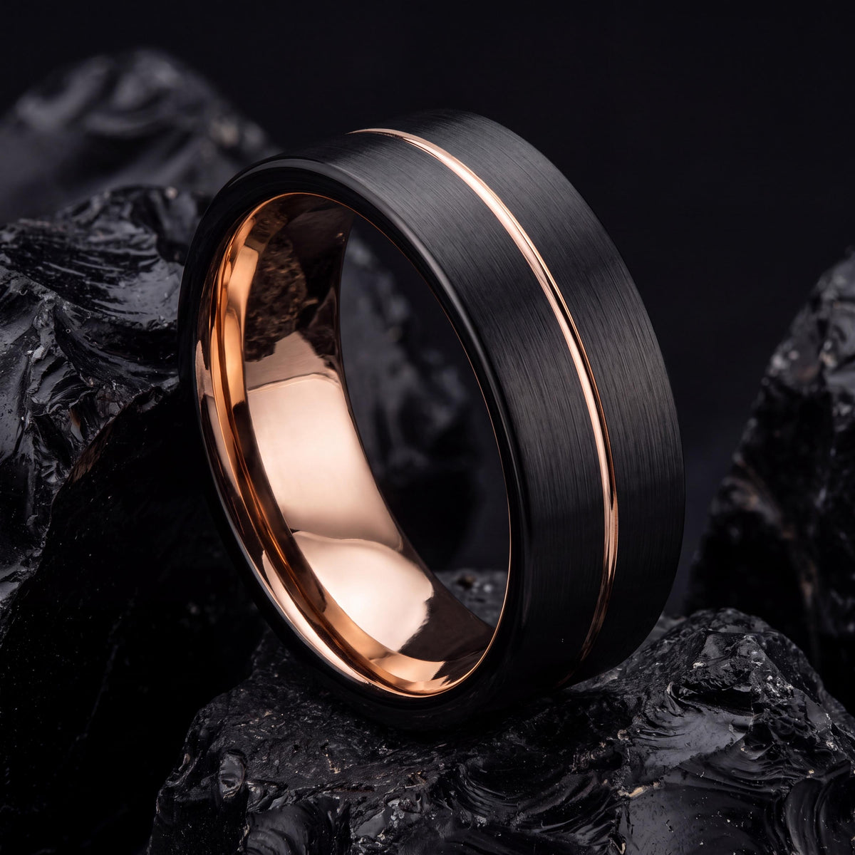 Promise Ring, Black Rose Gold Tungsten Band, 9mm Flat Edge, Custom, Personalized, Minimalist, Handmade, Engraved, Gift for Boyfriend