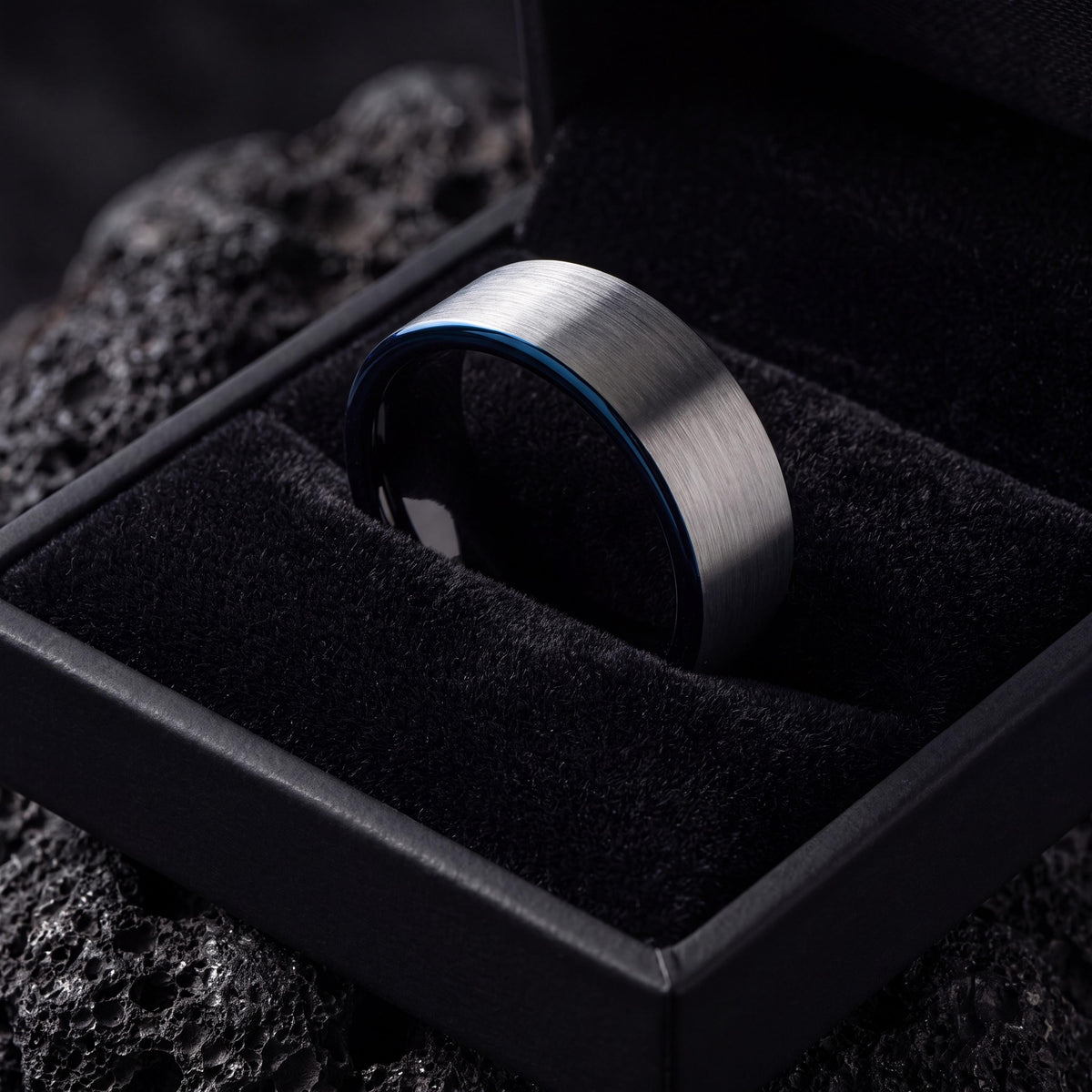 Wedding Band,Tungsten Wedding Band,Unique Mens Wedding Band,Wedding Ring Set Women,Silver Stacking Rings,Men Wedding Ring Black,Blue Ring,10
