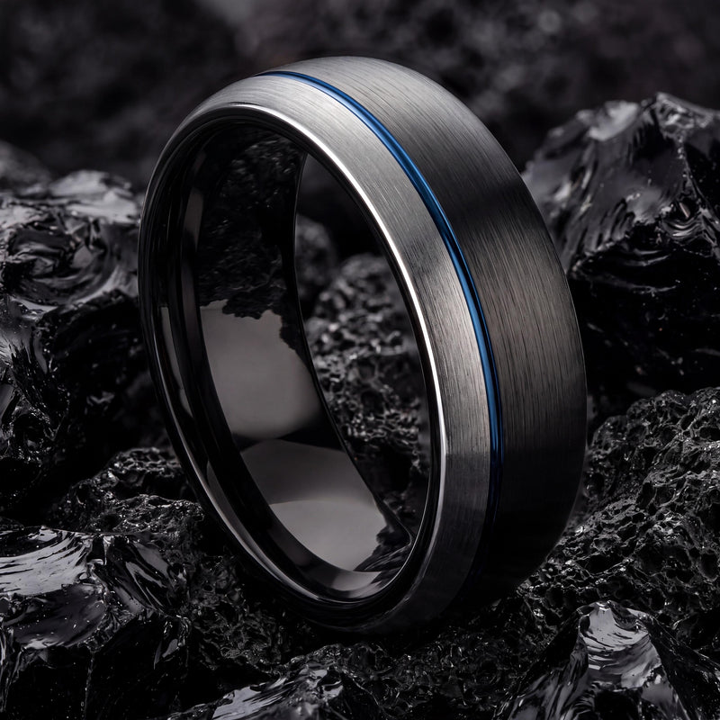Wedding Ring,Mens Tungsten Wedding Band,Womens Wedding Bands,Simple Wedding Band,Silver Ring Women,Newly Wed Gifts Black,Blue Wedding Ring,8