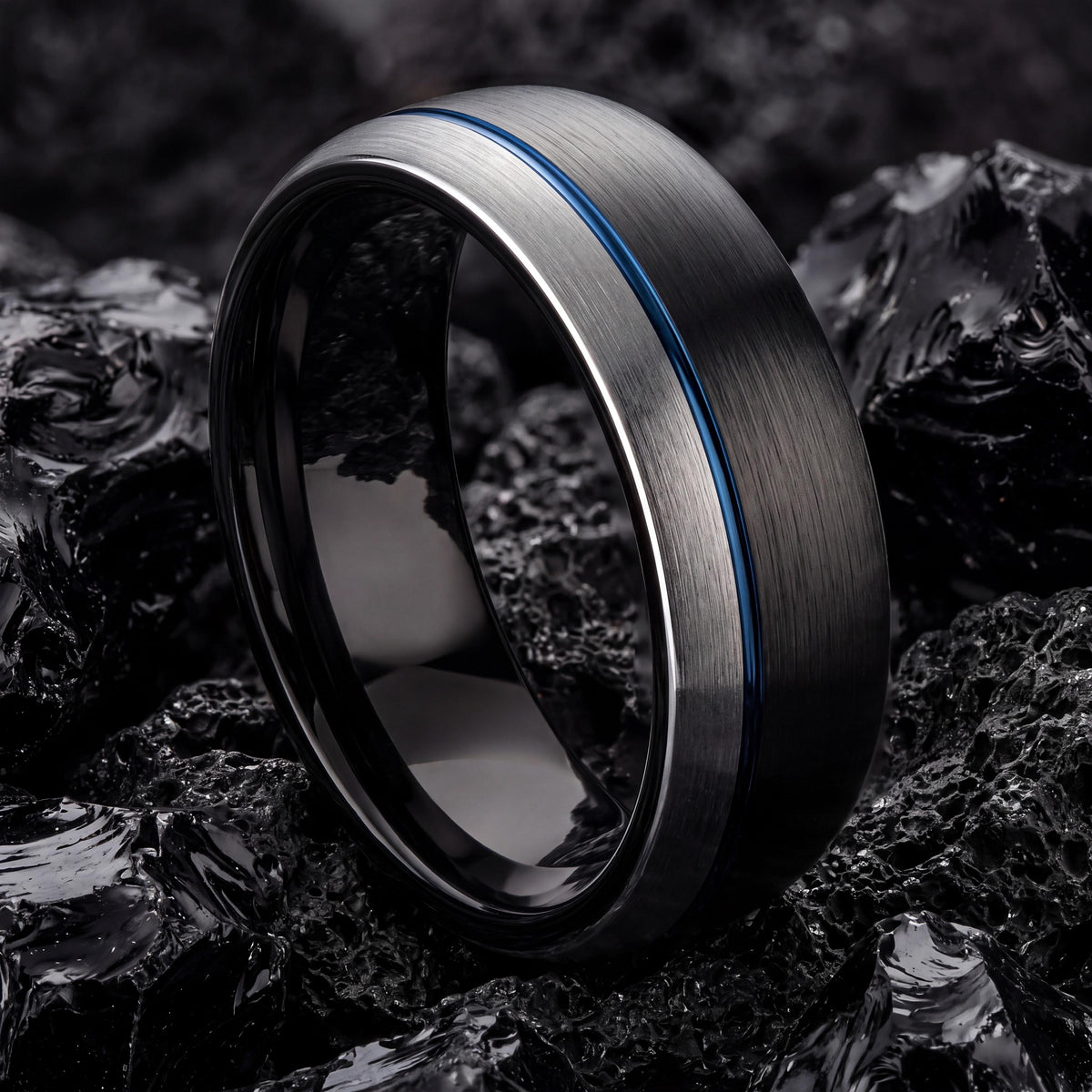 Wedding Ring,Mens Tungsten Wedding Band,Womens Wedding Bands,Simple Wedding Band,Silver Ring Women,Newly Wed Gifts Black,Blue Wedding Ring,8
