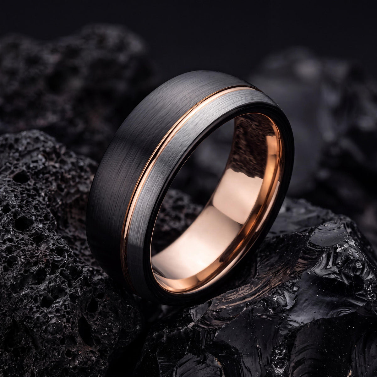 Wedding Bands Set,4Mm Wedding Band,Black Rose Gold Wedding Band Tungsten,Silver Chunky Rings,Rose Gold Engagement Ring,Newly Wed Gifts Black