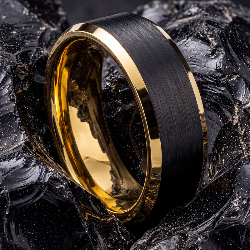 Wedding Bands,Mens Tungsten Wedding Band,Wedding Engagement Rings,Wedding Rings Sets His and Hers,Hammered Gold Wedding Band Men,Black Rings
