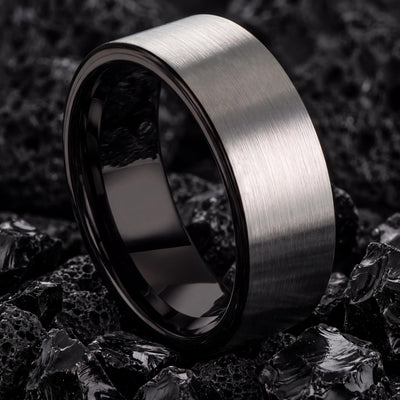 Tungsten Carbide Wedding Band, Black & Silver Bevel Ring, 6mm