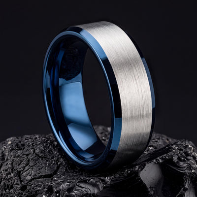 Mens Tungsten Wedding Band,Wedding Wedding Bands,Personalised Wedding,Mens Wedding Ring Silver And Blue,Silver Modern Ring,Blue Wedding Ring