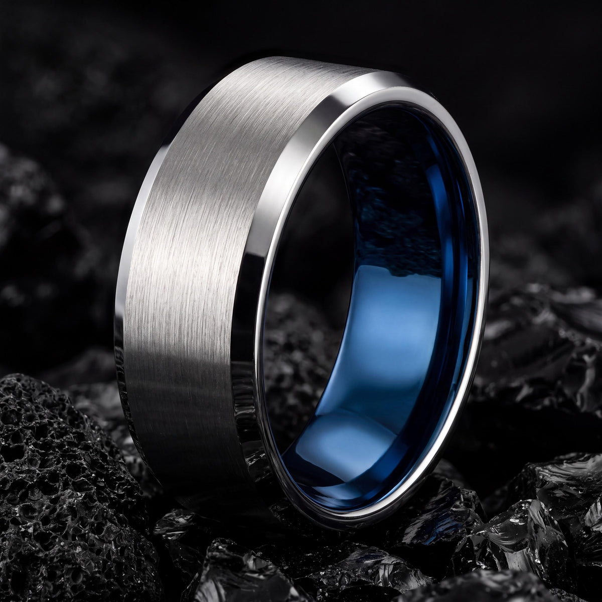 Wedding Bands,Mens Tungsten Wedding Band,Mens Wedding Bands,Alternative Wedding,Silver and Blue Band Ring,Silver Ring Band Size 12,Blue Ring