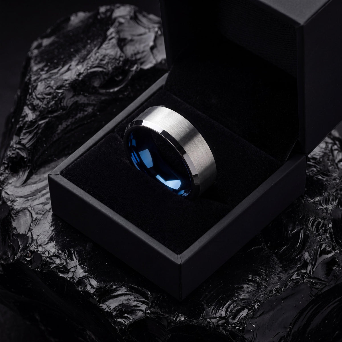 Wedding Bands,Mens Tungsten Wedding Band,Mens Wedding Bands,Alternative Wedding,Silver and Blue Band Ring,Silver Ring Band Size 12,Blue Ring