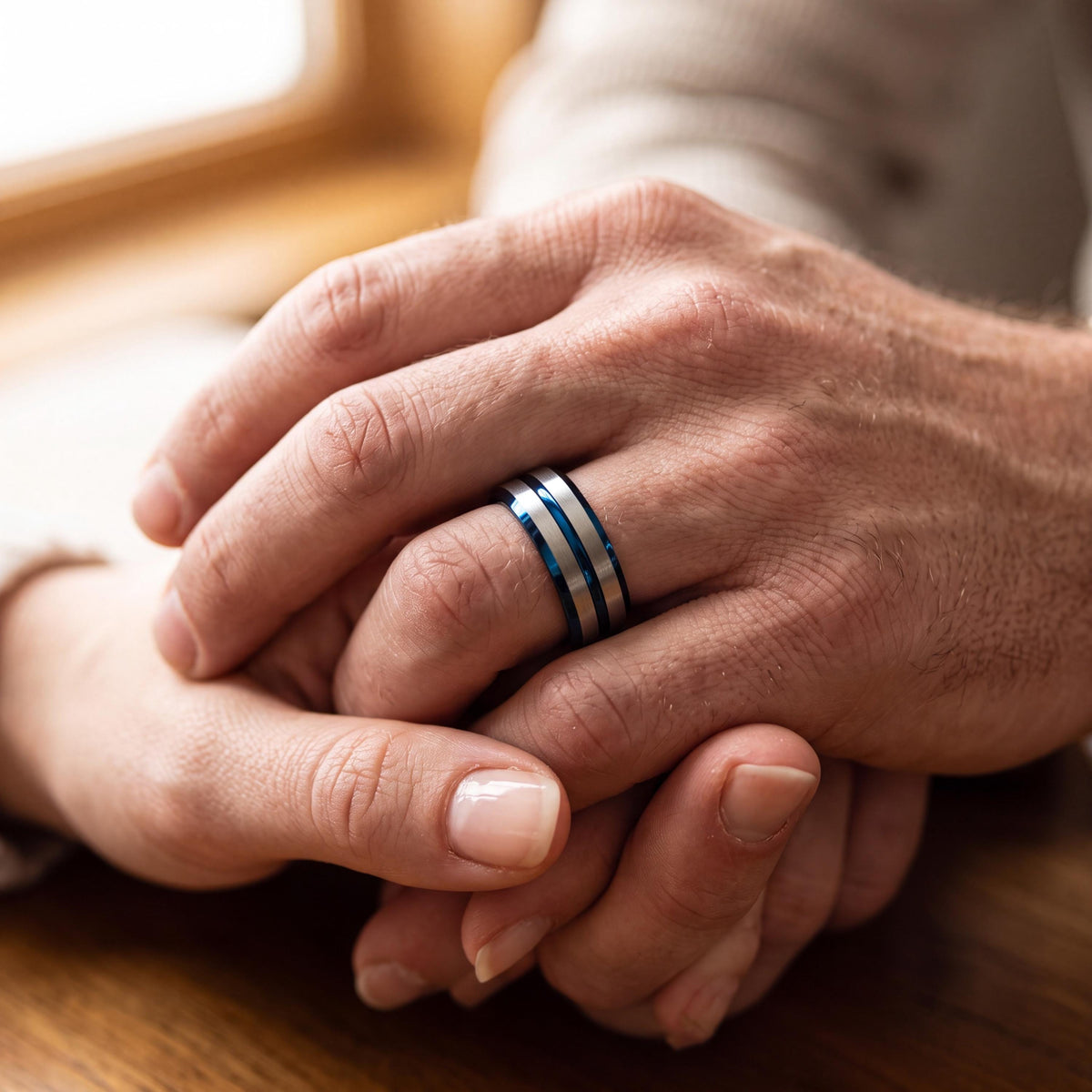 Tungsten Wedding Band,Mens Tungsten Wedding Band,Womens Wedding Band,Thin Wedding Band,Blue and Silver Ring,Womens Silver Rings,Blue Ring,10