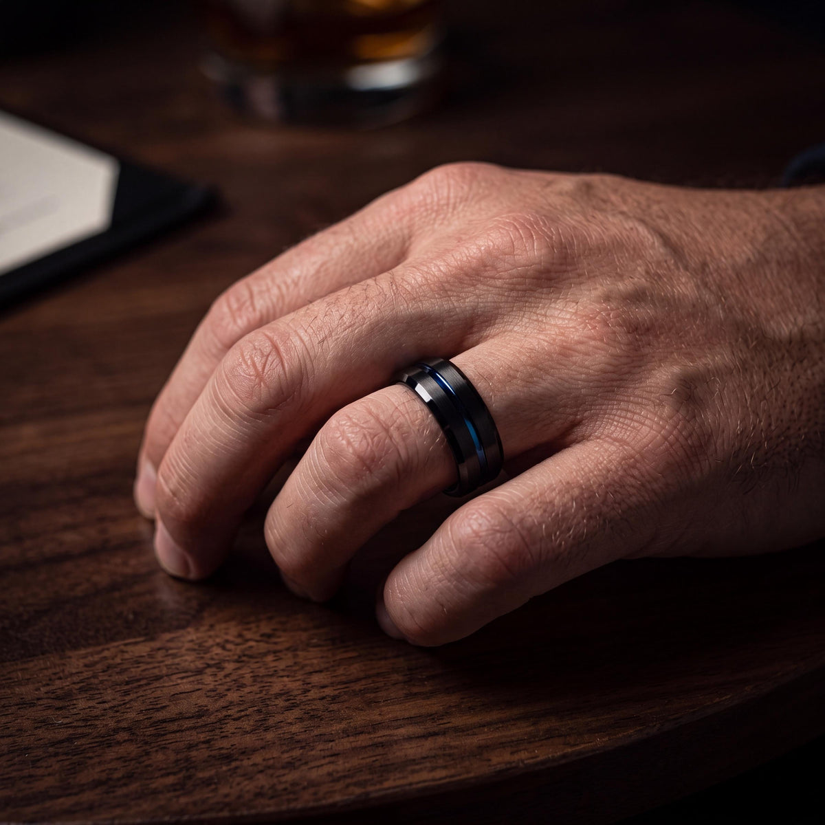 Mens Wedding Band,Mens Tungsten Wedding Band,Wedding Ring Set His And Hers,Wedding Ring Set His And Hers Unique,Set Of 2 Black,Blue Rings,10