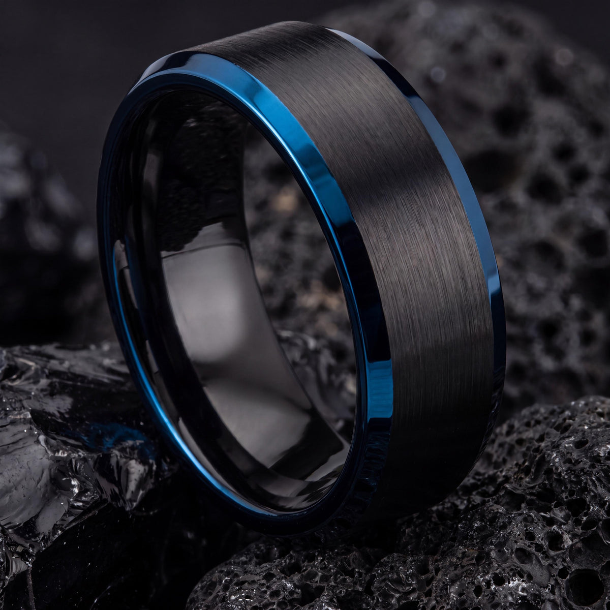 Mens Wedding Band,Mens Wedding Band Tungsten,Wedding Engagement Rings,Minimalist Wedding,Black Promise Ring Set,Dainty Blue Ring Stackable,8