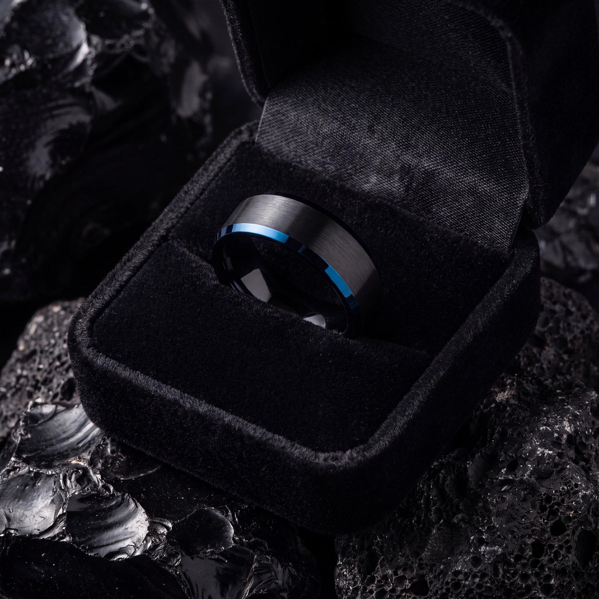 Mens Wedding Band,Mens Wedding Band Tungsten,Wedding Engagement Rings,Minimalist Wedding,Black Promise Ring Set,Dainty Blue Ring Stackable,8