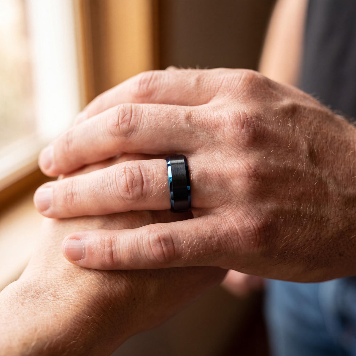 Mens Wedding Ring Blue, Brushed Black Tungsten Ring 6mm, Engagement Ring, Couple Promise Ring, Personalized Gifts for Her, Ring for Wife