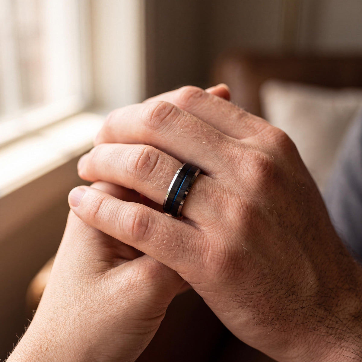 Mens Wedding Band,Mens Tungsten Wedding Band,Curved Wedding Band,Wedding Band Mens,Silver Mens Rings,Black Rings Women,Dusty Blue Wedding,10