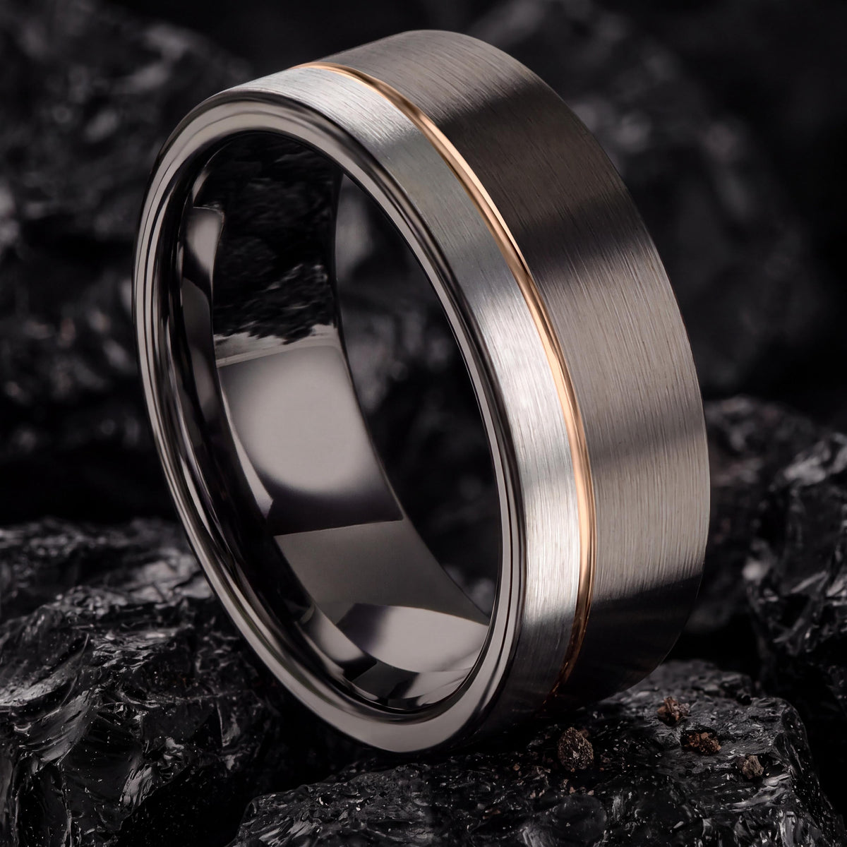 Mens Wedding Band,Tungsten Wedding Band,Womens Wedding Band,Curved Wedding Bands Women,Gunmetal,Silver Band Lettering,Rose Gold Wedding Band
