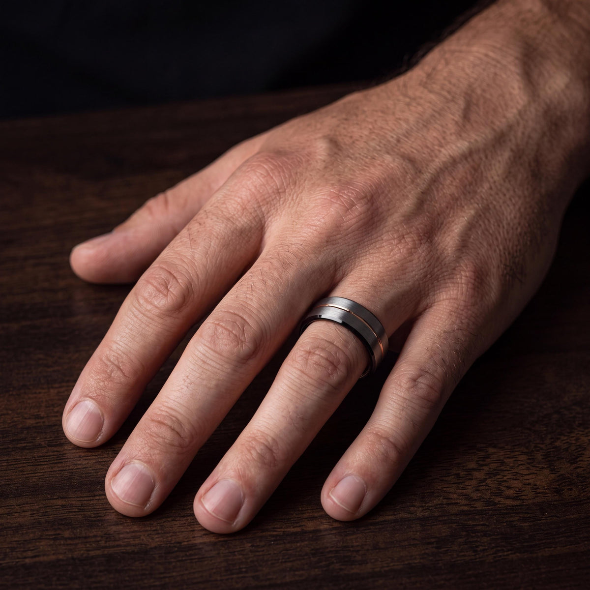 Mens Wedding Band Tungsten,Womens Wedding Bands,Wedding Bands Women Curved,Black Line Rose,Silver Handmade Ring,Rose Gold Wedding,Black Ring