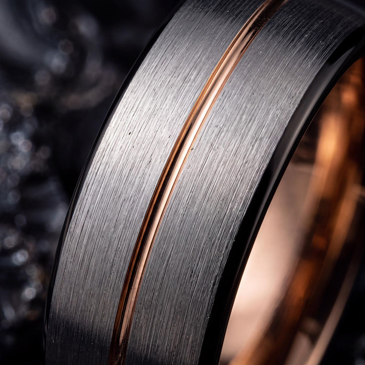 Mens Wedding Band Tungsten,Womens Wedding Bands,Wedding Bands Women Curved,Black Line Rose,Silver Handmade Ring,Rose Gold Wedding,Black Ring