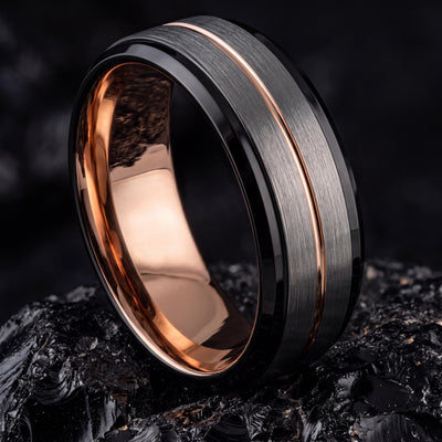 Mens Tungsten Wedding Band,Matching Wedding Bands,Nerdy Wedding Bands,Black Line Rose,Silver Ring Band Size 12,Rose Gold Class Ring,Black,10