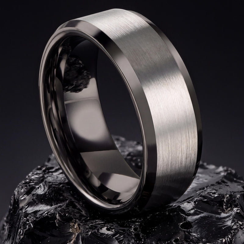 Mens Wedding Band,Mens Wedding Band Tungsten,Unique Wedding Rings,Contour Wedding Band,Male Wedding Band Gunmetal 8mm,Statement Rings Silver