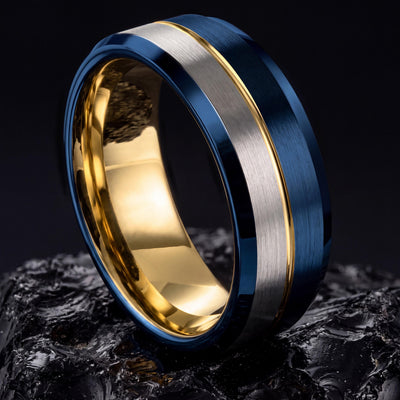 Tungsten Wedding Band,Mens Wedding Rings,Wedding Bands Women Curved,Heavy Weight Gold Band Ring,Silver Promise Ring Men,Blue Wedding Ring,10