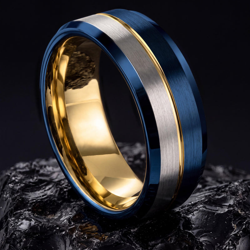 Tungsten Wedding Band,Mens Wedding Rings,Wedding Bands Women Curved,Heavy Weight Gold Band Ring,Silver Promise Ring Men,Blue Wedding Ring,10