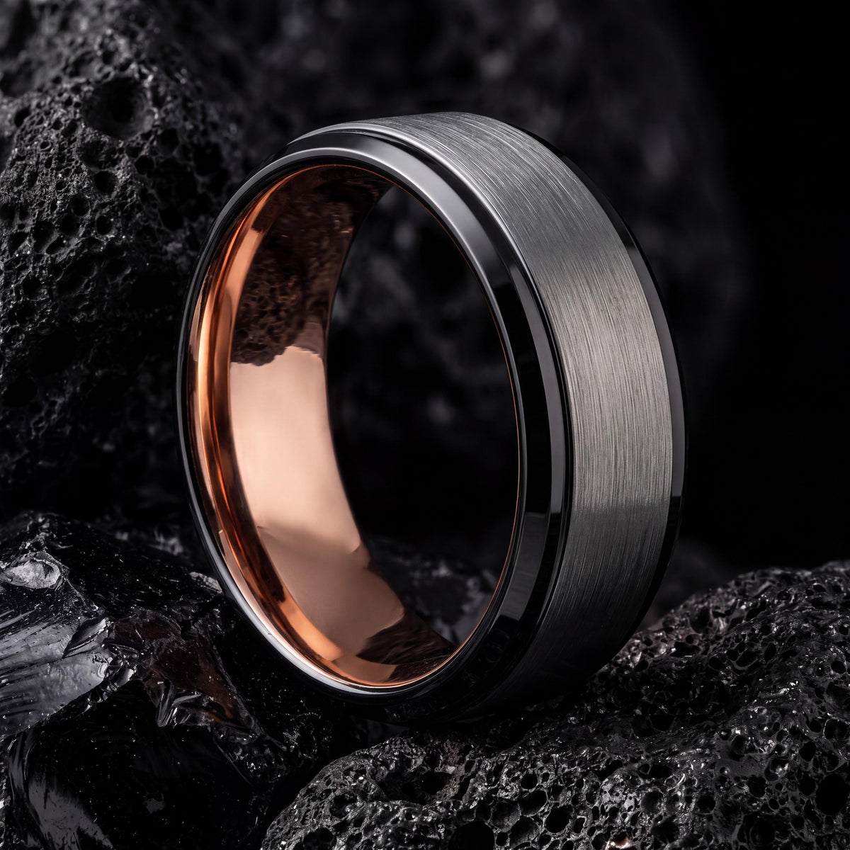 Tungsten Carbide Wedding Bands Set, Black, Silver, Rose Gold Plated