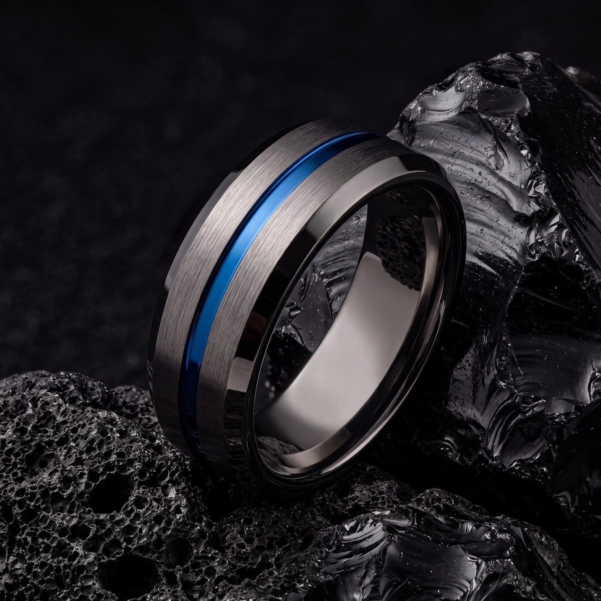 Mens Wedding Band,Tungsten Wedding Band,His and Hers Wedding Bands,Couple Wedding Bands,Male Wedding Band Gunmetal 8mm,Dusty Blue Wedding,10
