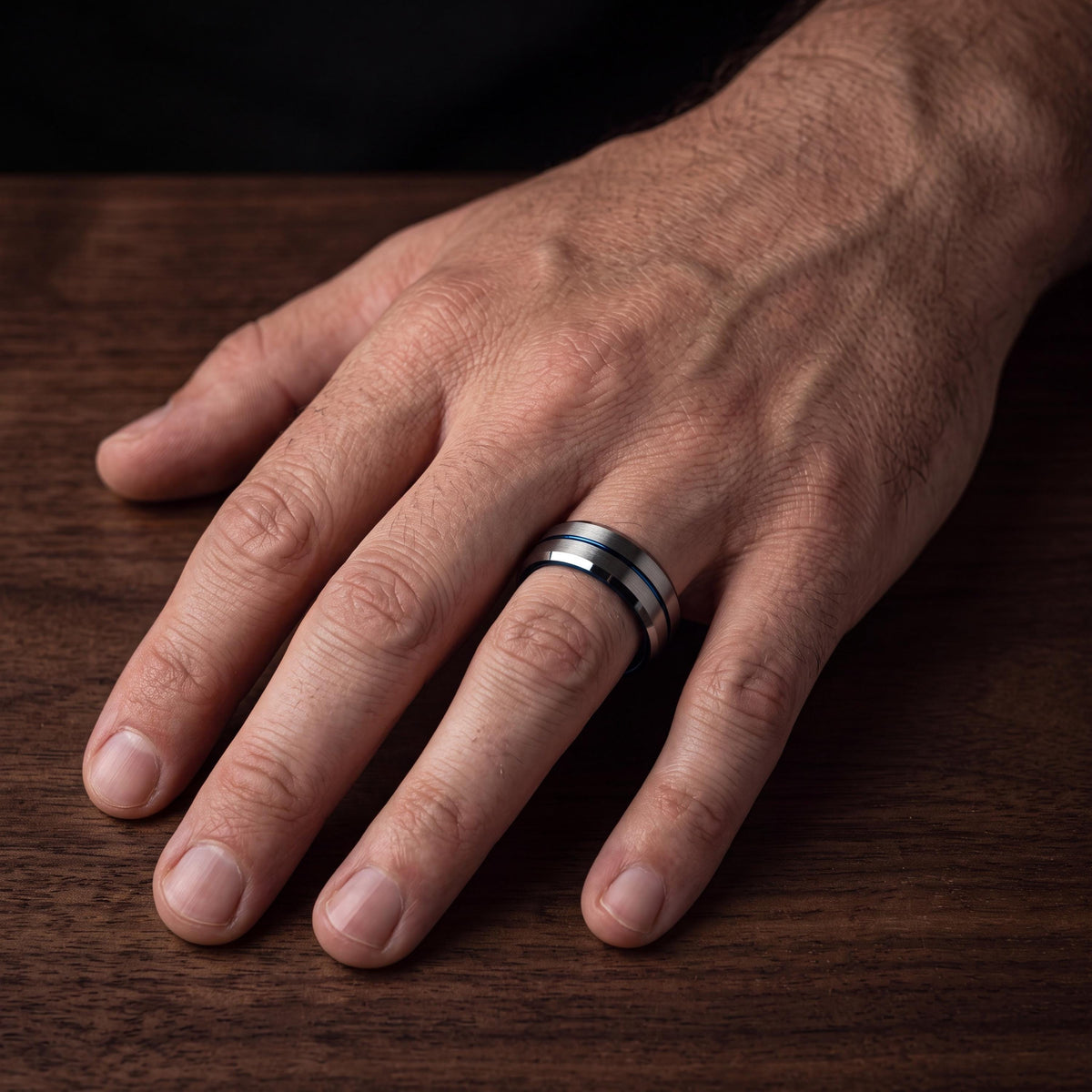 Mens Wedding Band Tungsten,Curved Wedding Band,Wedding Bands Minimalist,Silver Engagement Ring Sturdy,Black Embellished,Blue Wedding Bands,8
