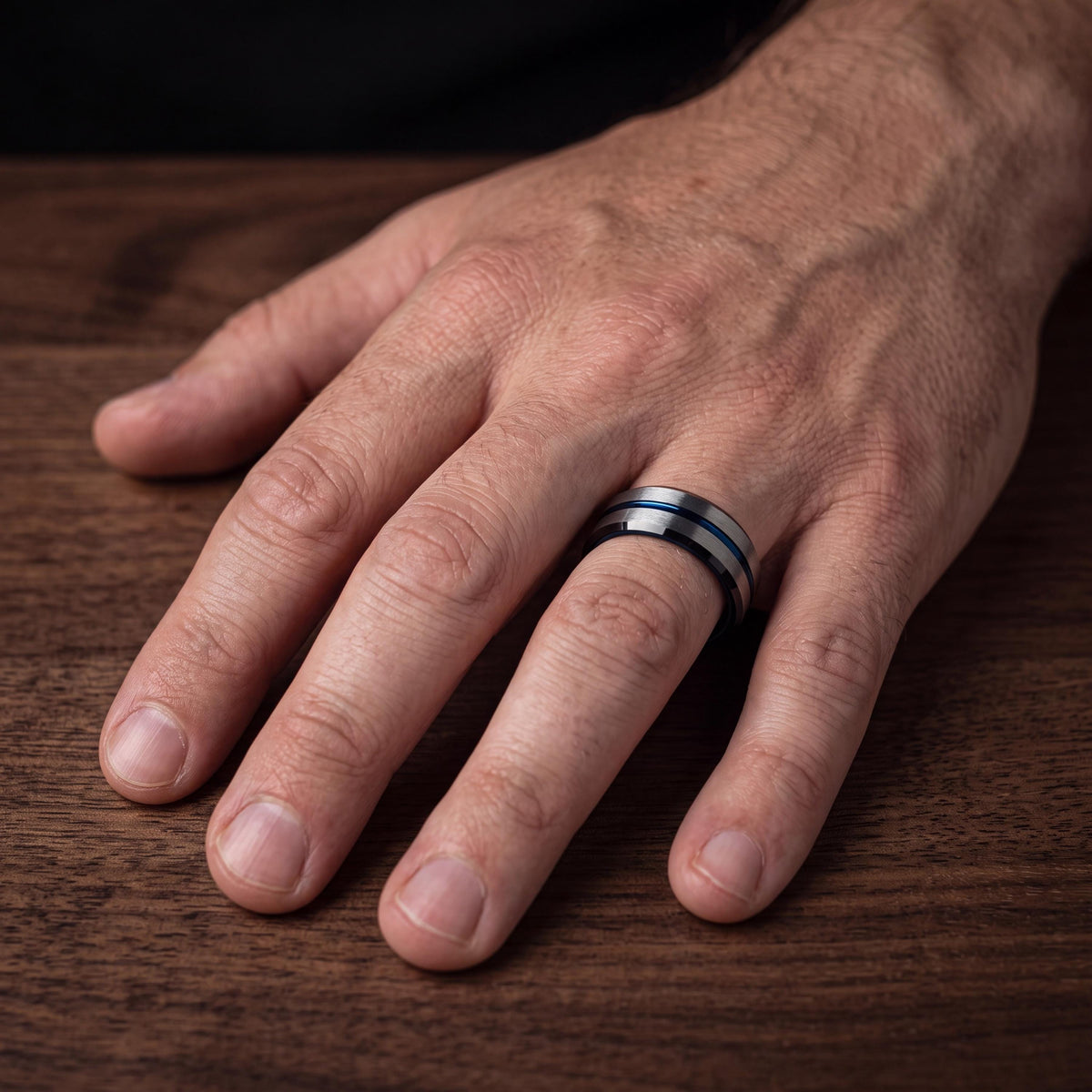 Wedding Band Set His And Hers, Black Tungsten Ring For Men, Birthday Gift For Him, Blue Engagement Ring Silver, Personalized Gift For Her
