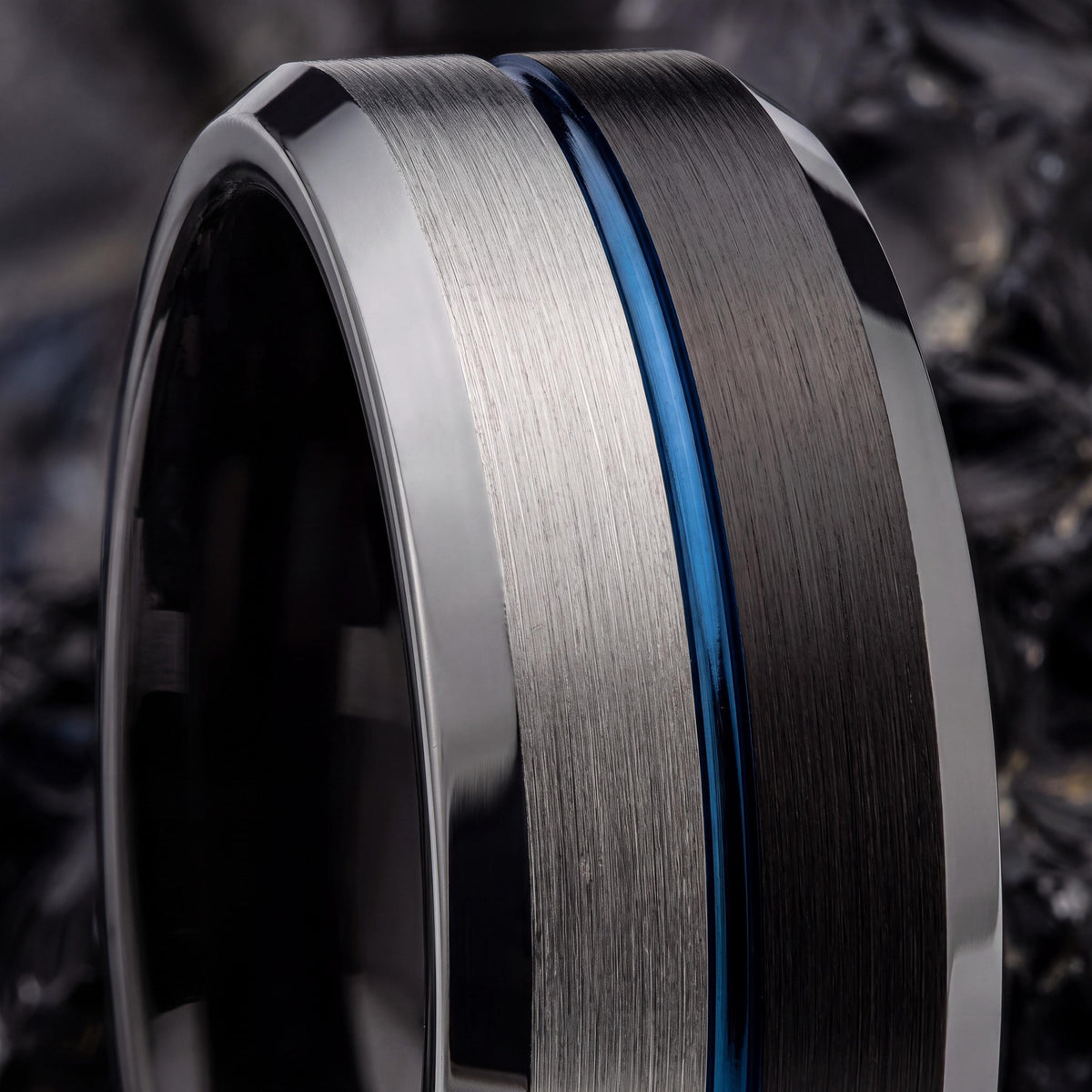 Wedding Band,Mens Wedding Band Tungsten,Unique Wedding Rings,Bevel Wedding Band 8Mm,Silver Rings,Black Wedding Band Men,Dusty Blue Wedding,8