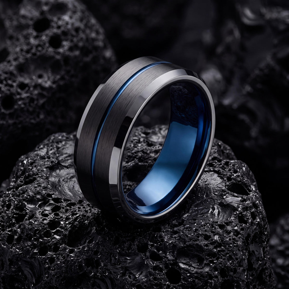 Wedding Band,Tungsten Wedding Band,Matching Wedding Bands,Narrow Comfort Fit Wedding Band,Silverring,Mens Wedding Band Black,Mens Rings Blue