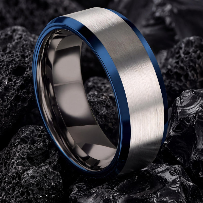 Mens Wedding Band Tungsten,Mens Wedding Rings,Mens Wedding Band Engraved,Gunmetal Men Wedding Band,Chunky Silver Rings,Dusty Blue Wedding,10