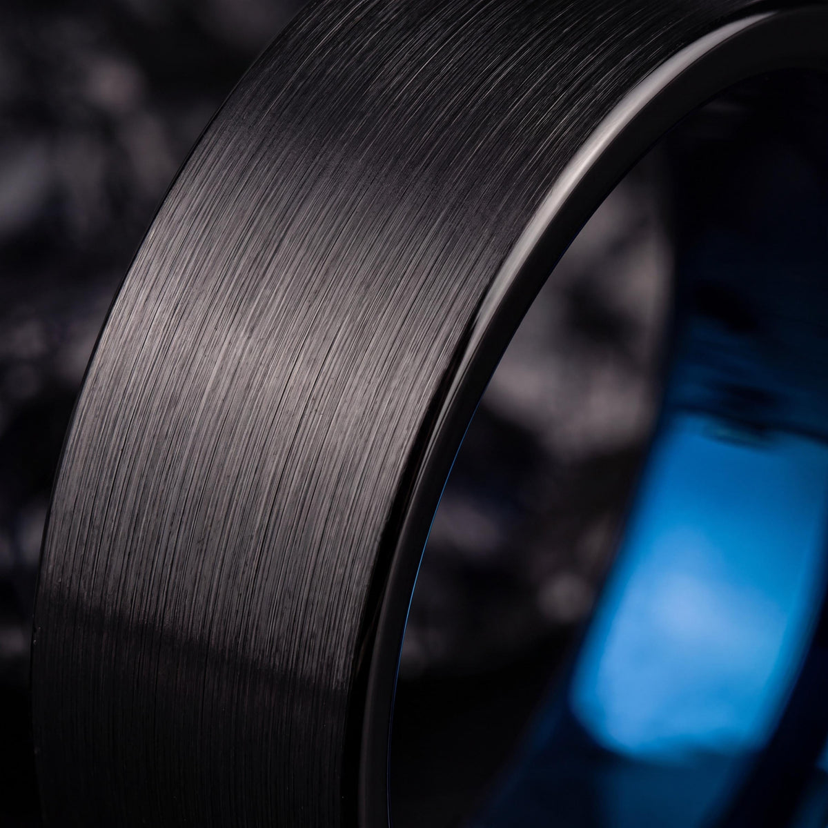 Black Tungsten Wedding Band, Blue Interior, Comfort Fit