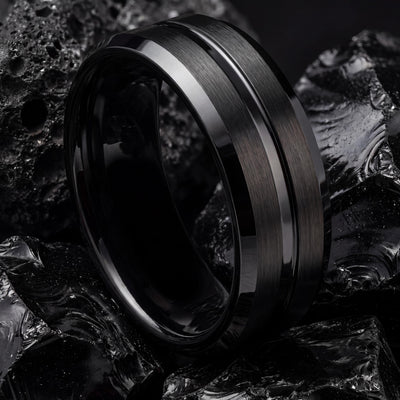 Unique Engagement Ring - Black Tungsten Wedding Band Set - 1st Anniversary Gift For Husband - Personalized Gifts - Promise Ring For Her