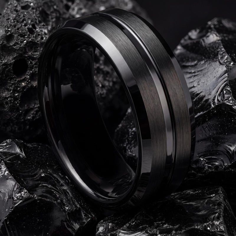 Unique Engagement Ring - Black Tungsten Wedding Band Set - 1st Anniversary Gift For Husband - Personalized Gifts - Promise Ring For Her