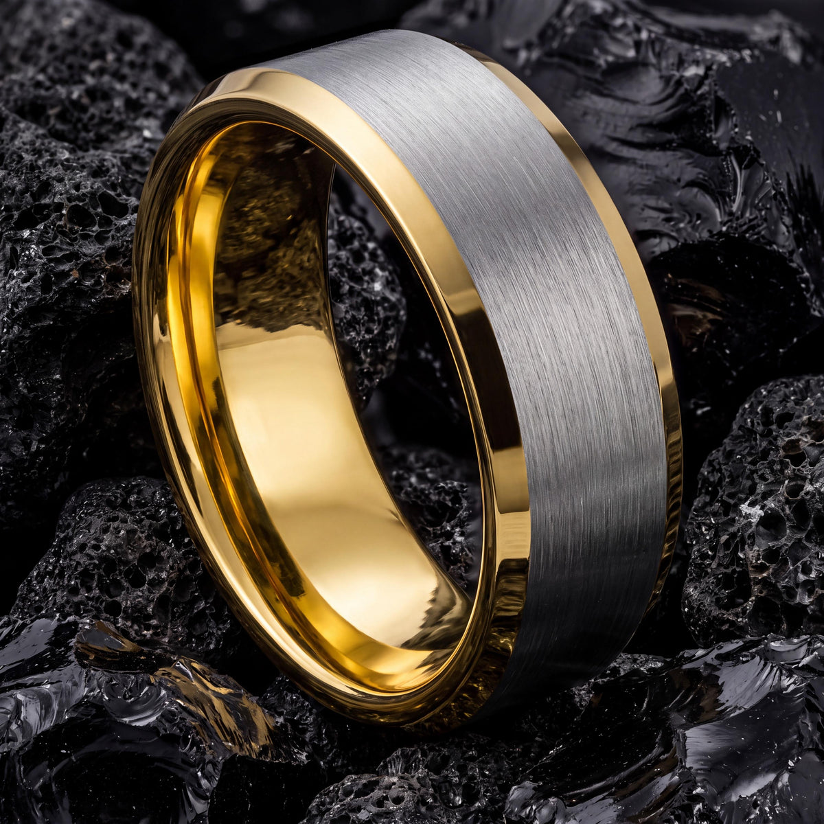 Mens Tungsten Wedding Band,Couples Wedding Bands,Size 6 Wide Wedding Band,Gold Jewelry Rings,Mens Hammered Silver Rings,Gold and Silver Ring