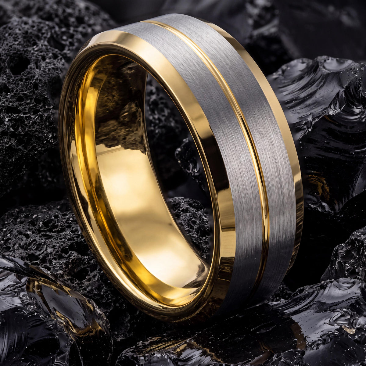 Mens Tungsten Wedding Band,Wedding Band Men,Wedding Bands Minimalist,Simple Gold Band,Mens Hammered Silver Rings,Silver and Gold Ring Set,10